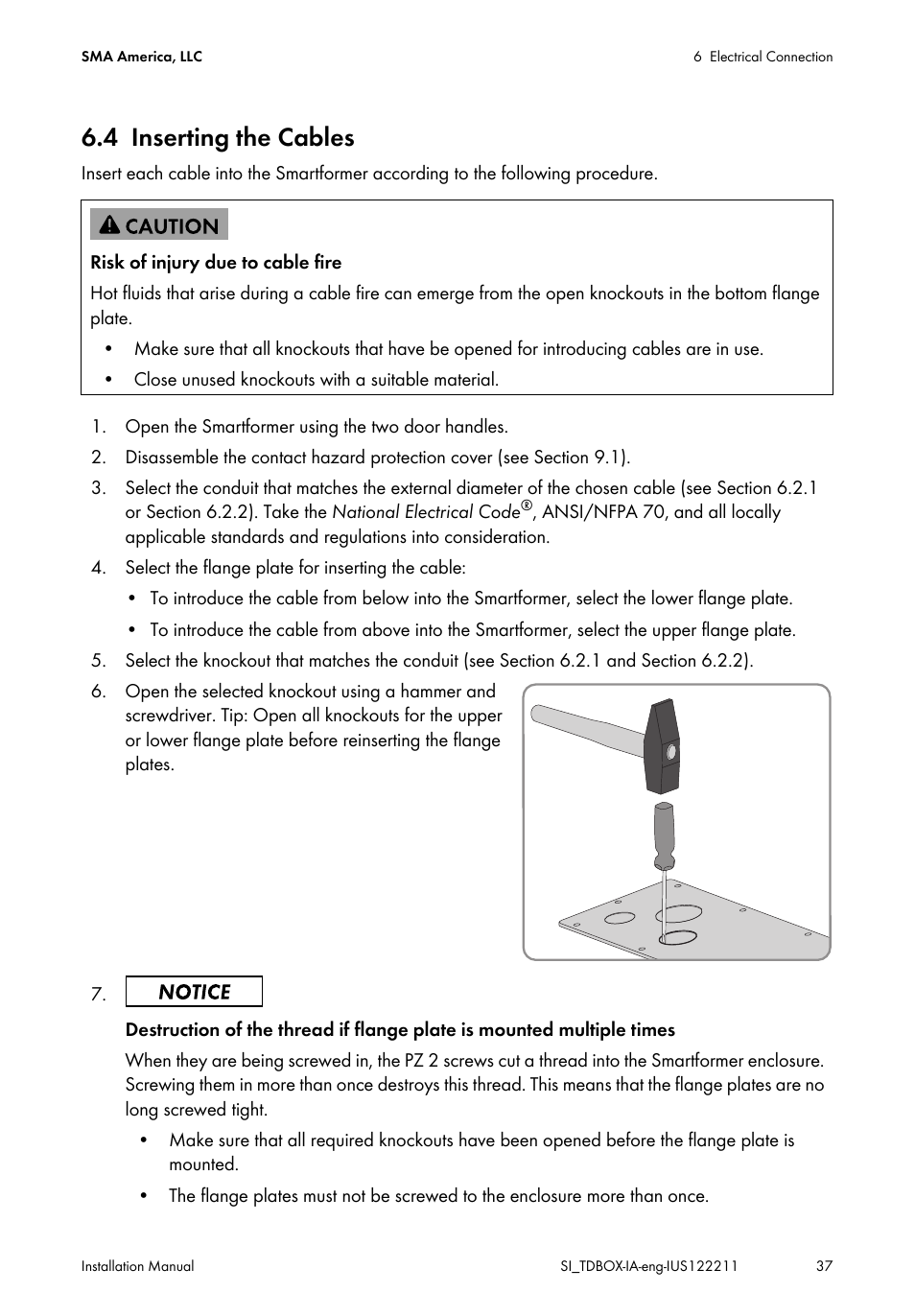4 inserting the cables, Inserting the cables | SMA SI-TB-BOX-10 User Manual | Page 37 / 72