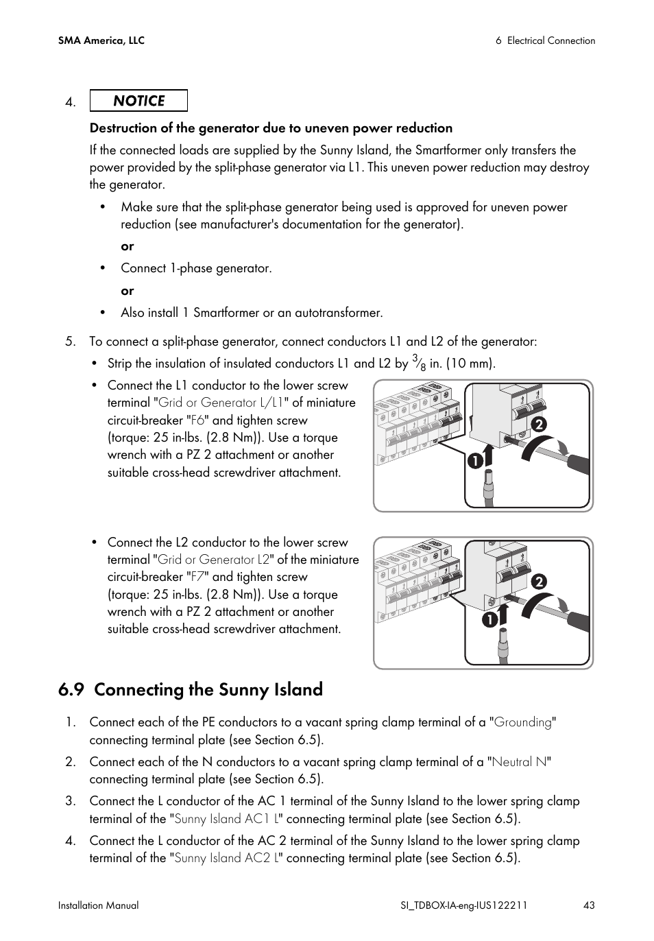 9 connecting the sunny island, Connecting the sunny island | SMA SI-TB-BOX-10 User Manual | Page 43 / 72