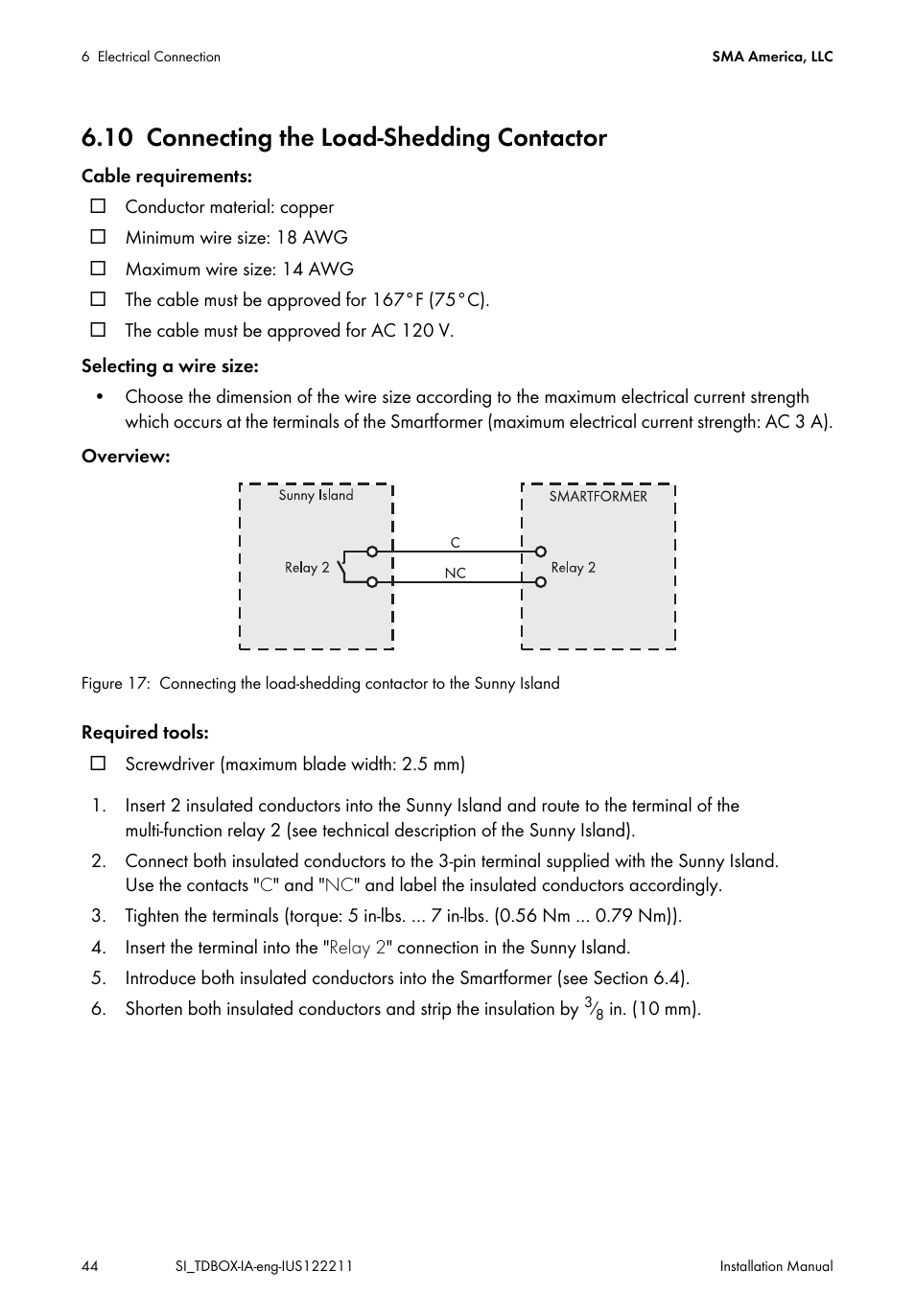 10 connecting the load-shedding contactor, Connecting the load-shedding contactor | SMA SI-TB-BOX-10 User Manual | Page 44 / 72