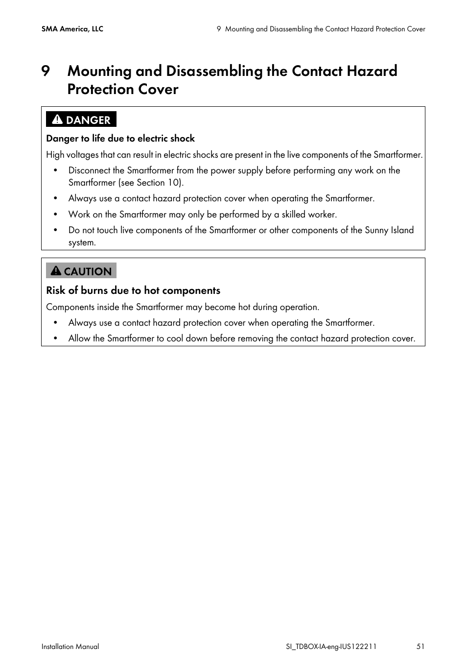 Mounting and disassembling the contact hazard, Protection cover | SMA SI-TB-BOX-10 User Manual | Page 51 / 72