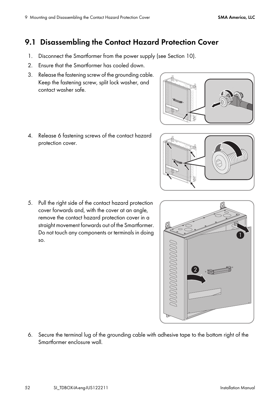 Disassembling the contact hazard protection cover | SMA SI-TB-BOX-10 User Manual | Page 52 / 72