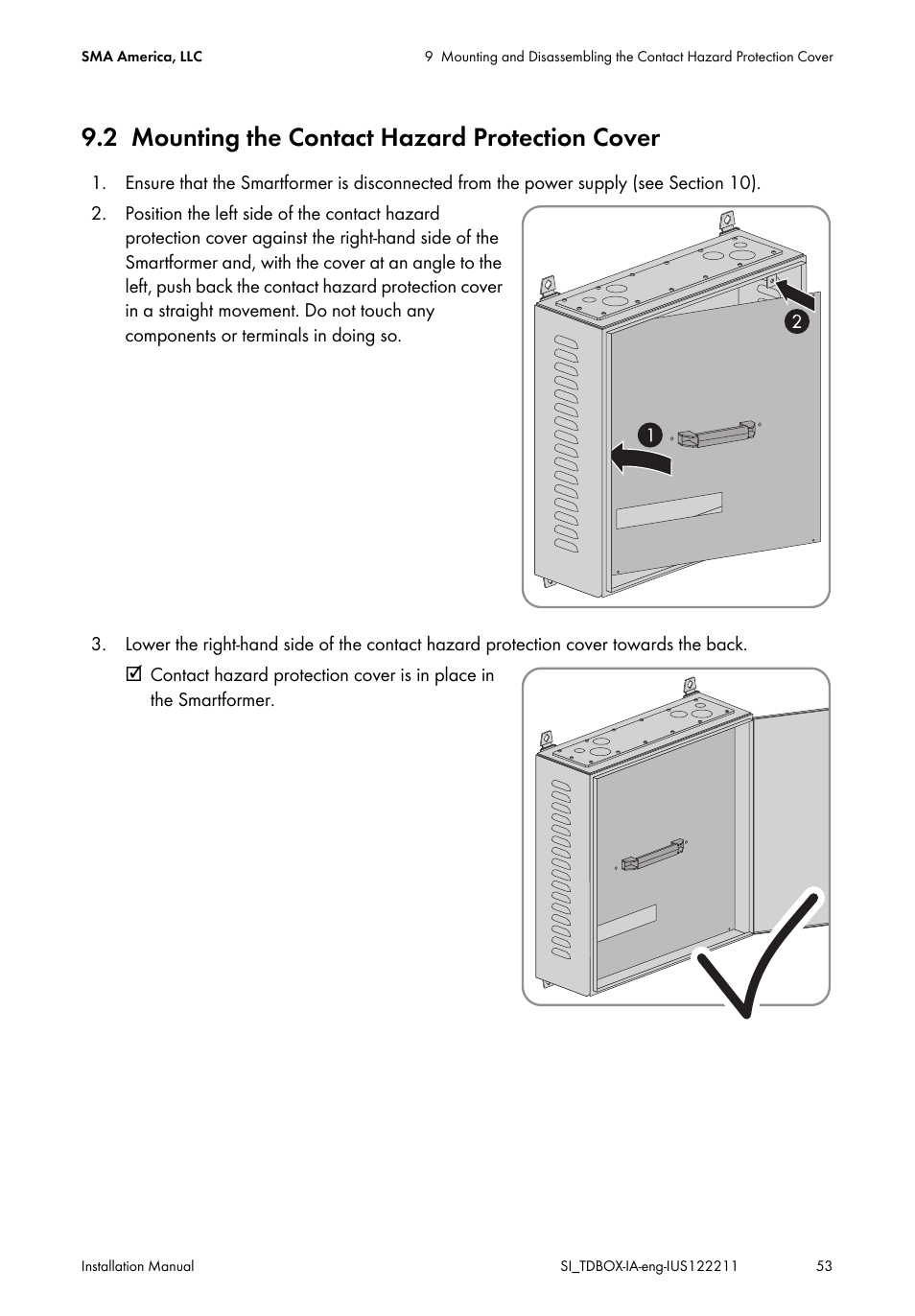 2 mounting the contact hazard protection cover, Mounting the contact hazard protection cover | SMA SI-TB-BOX-10 User Manual | Page 53 / 72