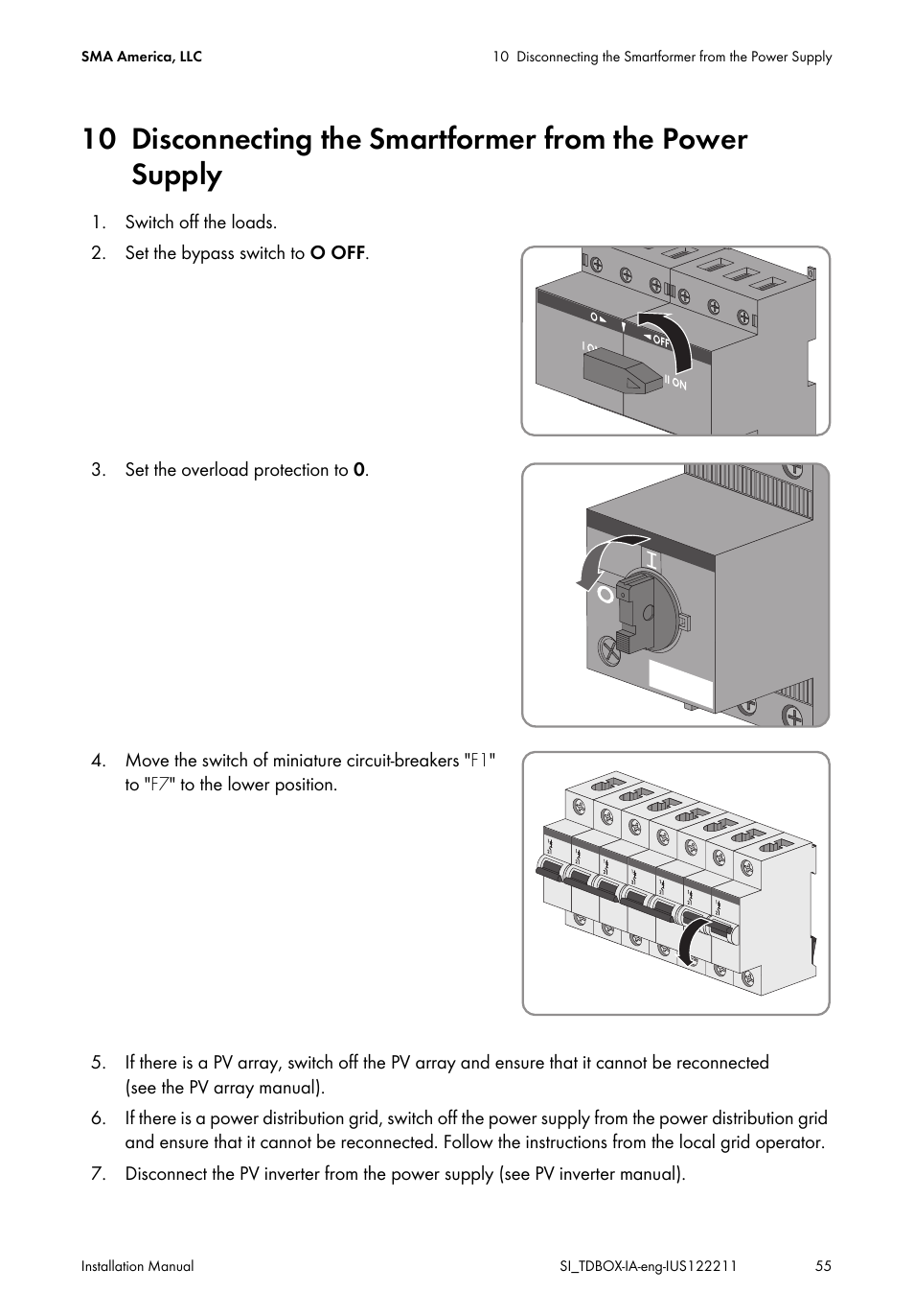Disconnecting the smartformer from the, Power supply | SMA SI-TB-BOX-10 User Manual | Page 55 / 72