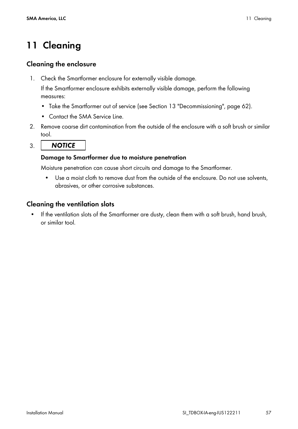 11 cleaning, Cleaning | SMA SI-TB-BOX-10 User Manual | Page 57 / 72