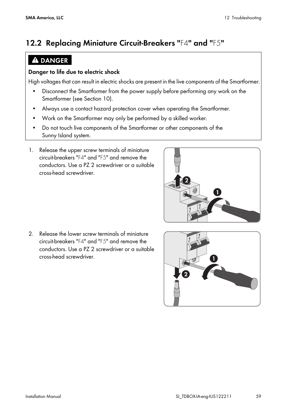 Replacing miniature circuit-breakers | SMA SI-TB-BOX-10 User Manual | Page 59 / 72
