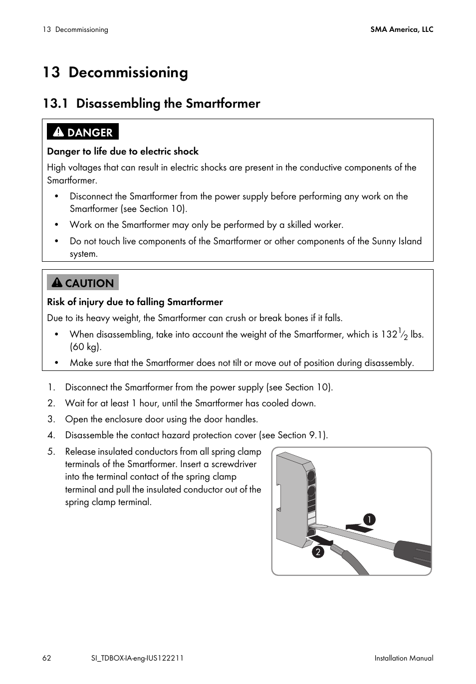 13 decommissioning, 1 disassembling the smartformer, Decommissioning | Disassembling the smartformer | SMA SI-TB-BOX-10 User Manual | Page 62 / 72