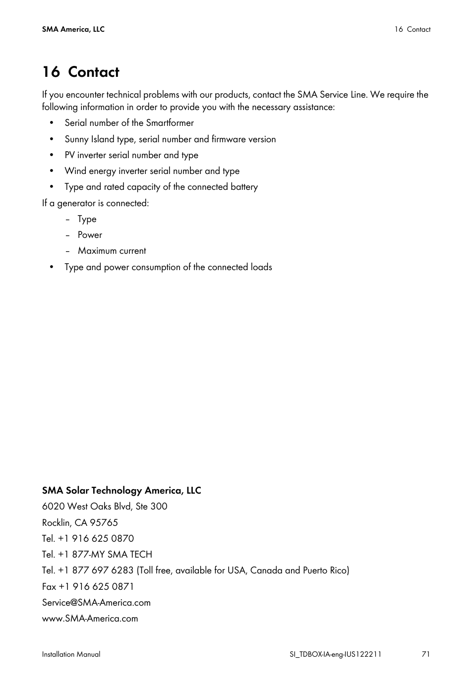 16 contact, Contact | SMA SI-TB-BOX-10 User Manual | Page 71 / 72