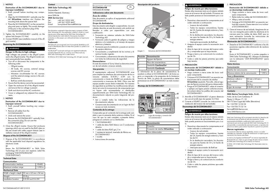 SMA SI-COMSMA-NR V.1 User Manual | Page 2 / 2