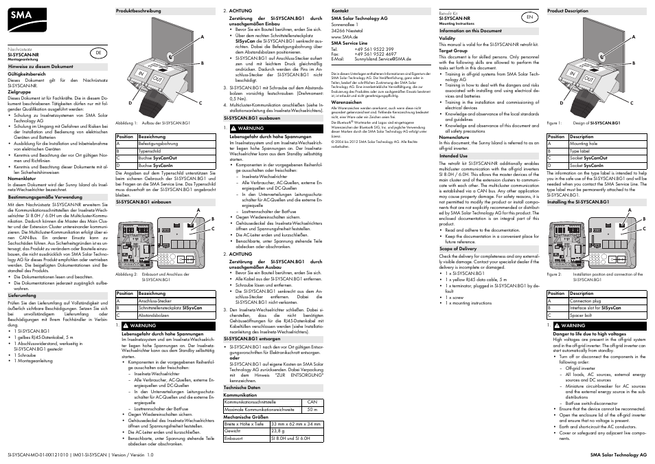 SMA SI-SYSCAN-NR V.2 User Manual | 2 pages