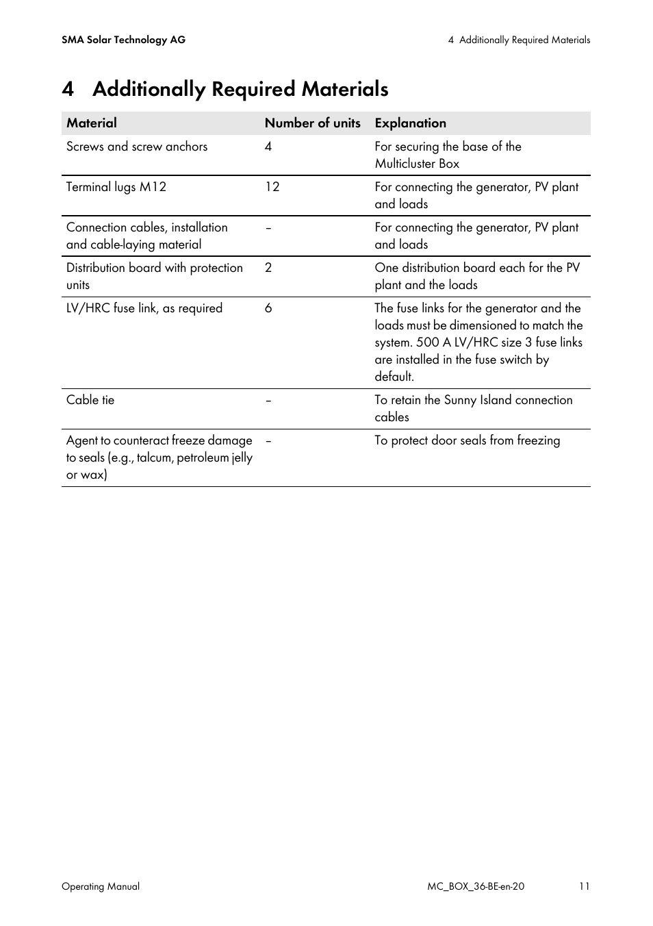 4 additionally required materials | SMA MULTICLUSTER BOX 36 User Manual | Page 11 / 48