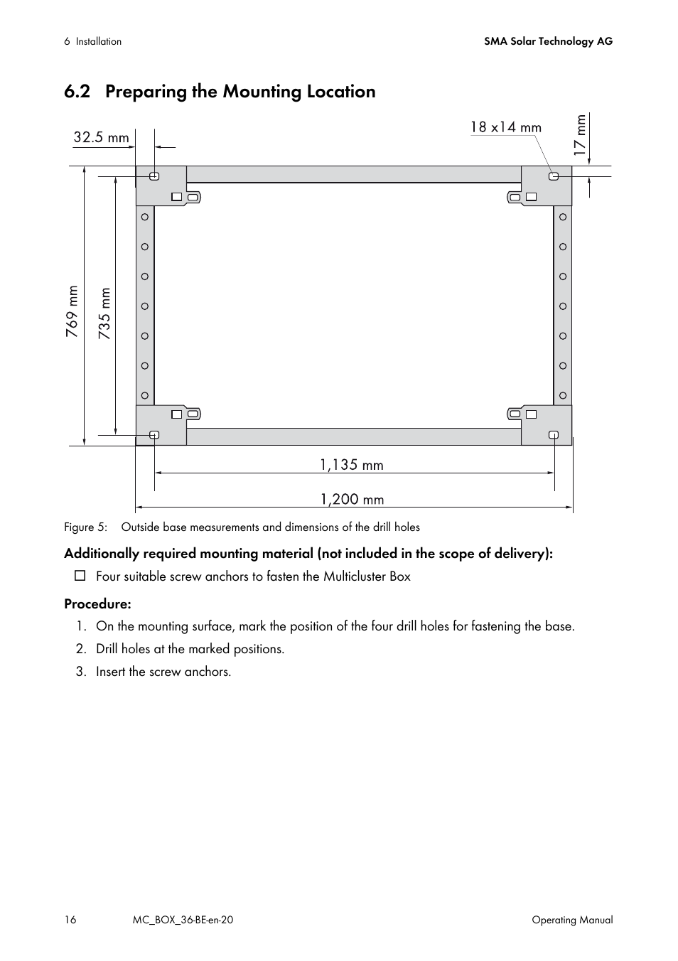 2 preparing the mounting location | SMA MULTICLUSTER BOX 36 User Manual | Page 16 / 48