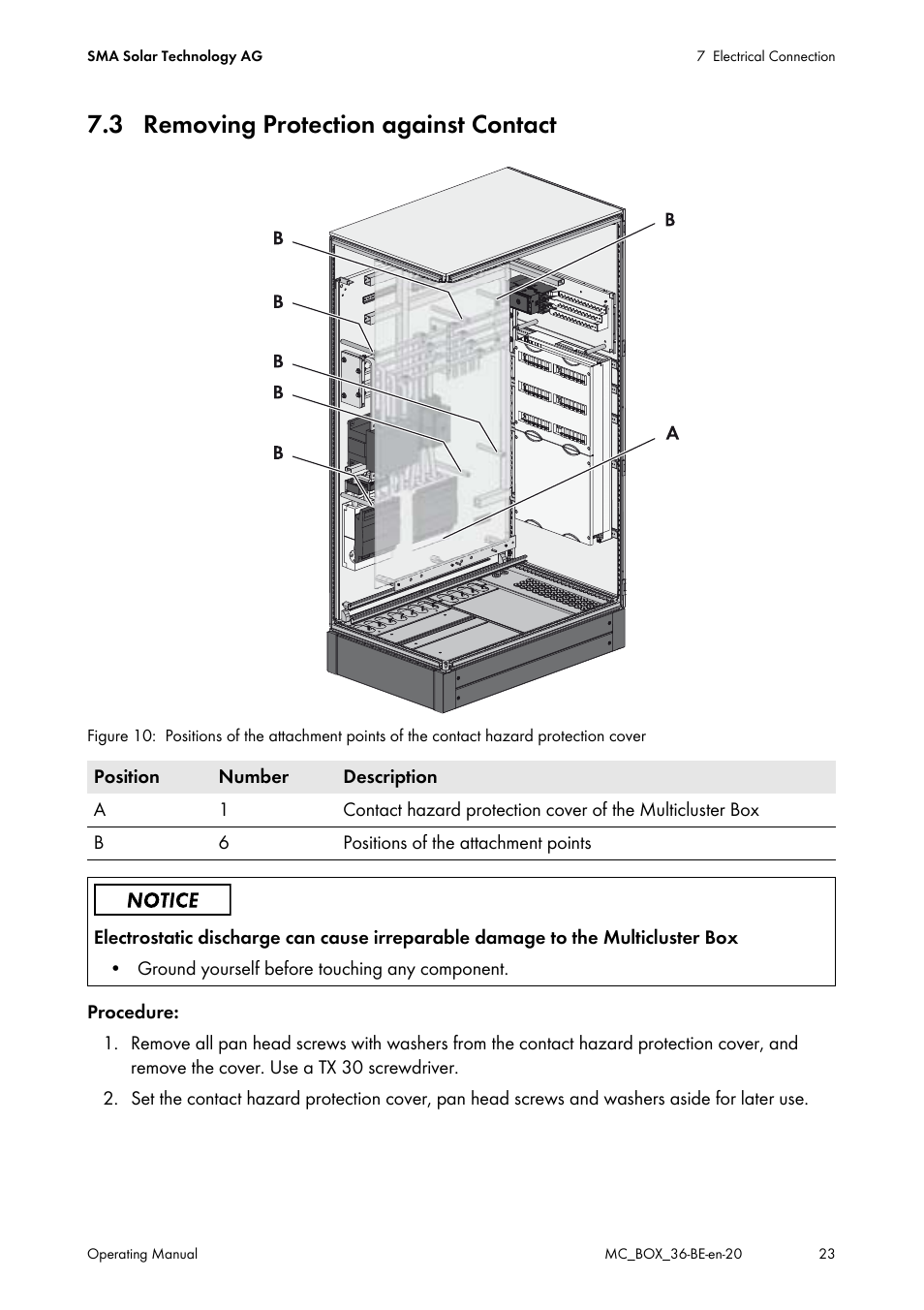 3 removing protection against contact | SMA MULTICLUSTER BOX 36 User Manual | Page 23 / 48