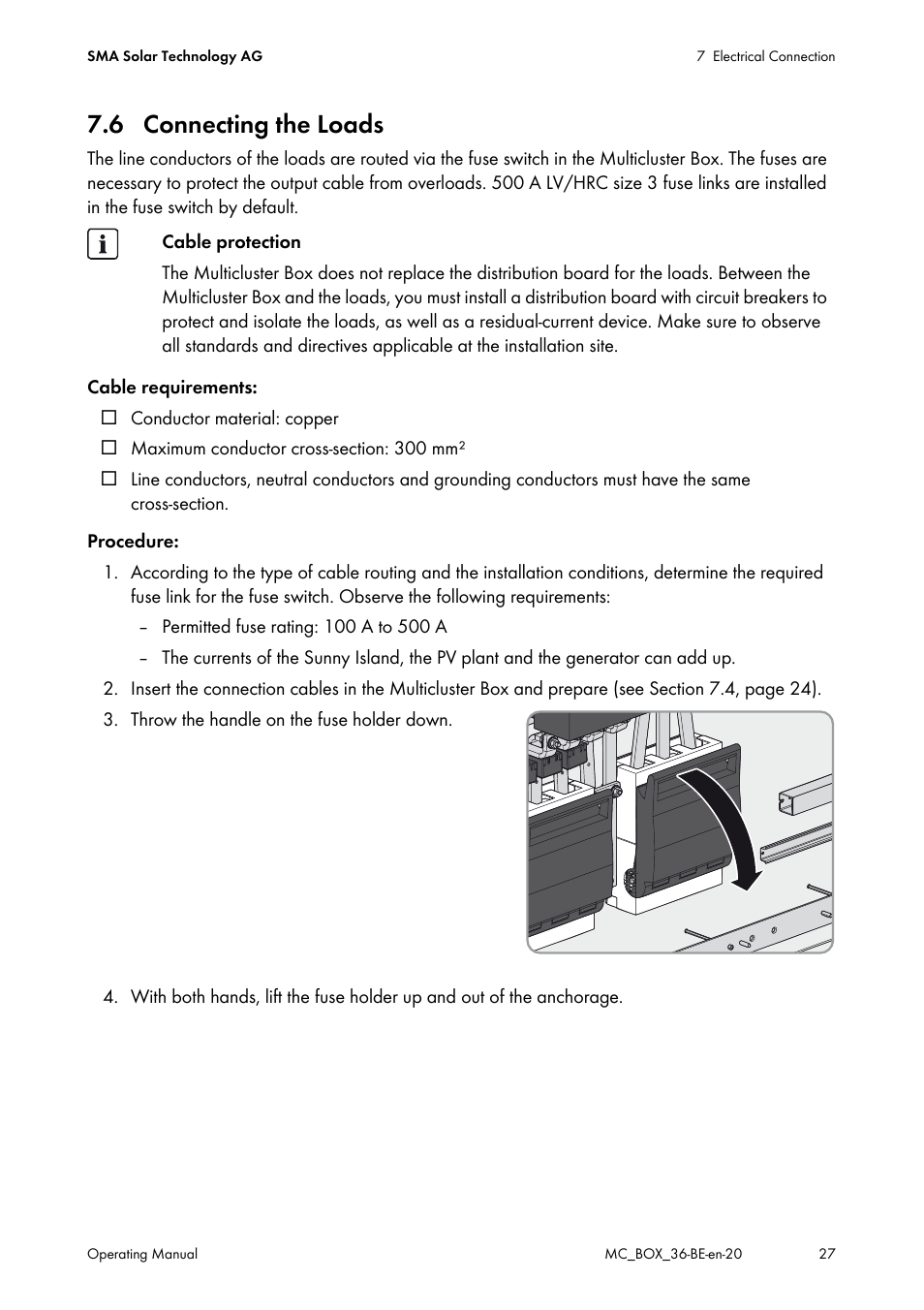 6 connecting the loads | SMA MULTICLUSTER BOX 36 User Manual | Page 27 / 48