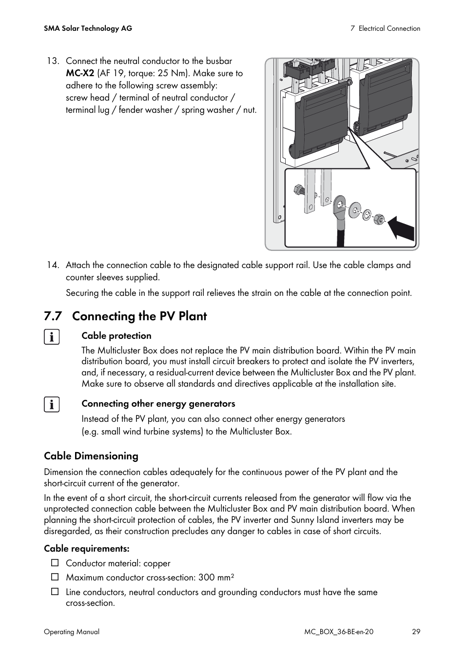 7 connecting the pv plant | SMA MULTICLUSTER BOX 36 User Manual | Page 29 / 48