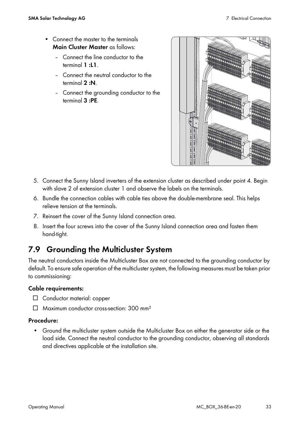 9 grounding the multicluster system | SMA MULTICLUSTER BOX 36 User Manual | Page 33 / 48