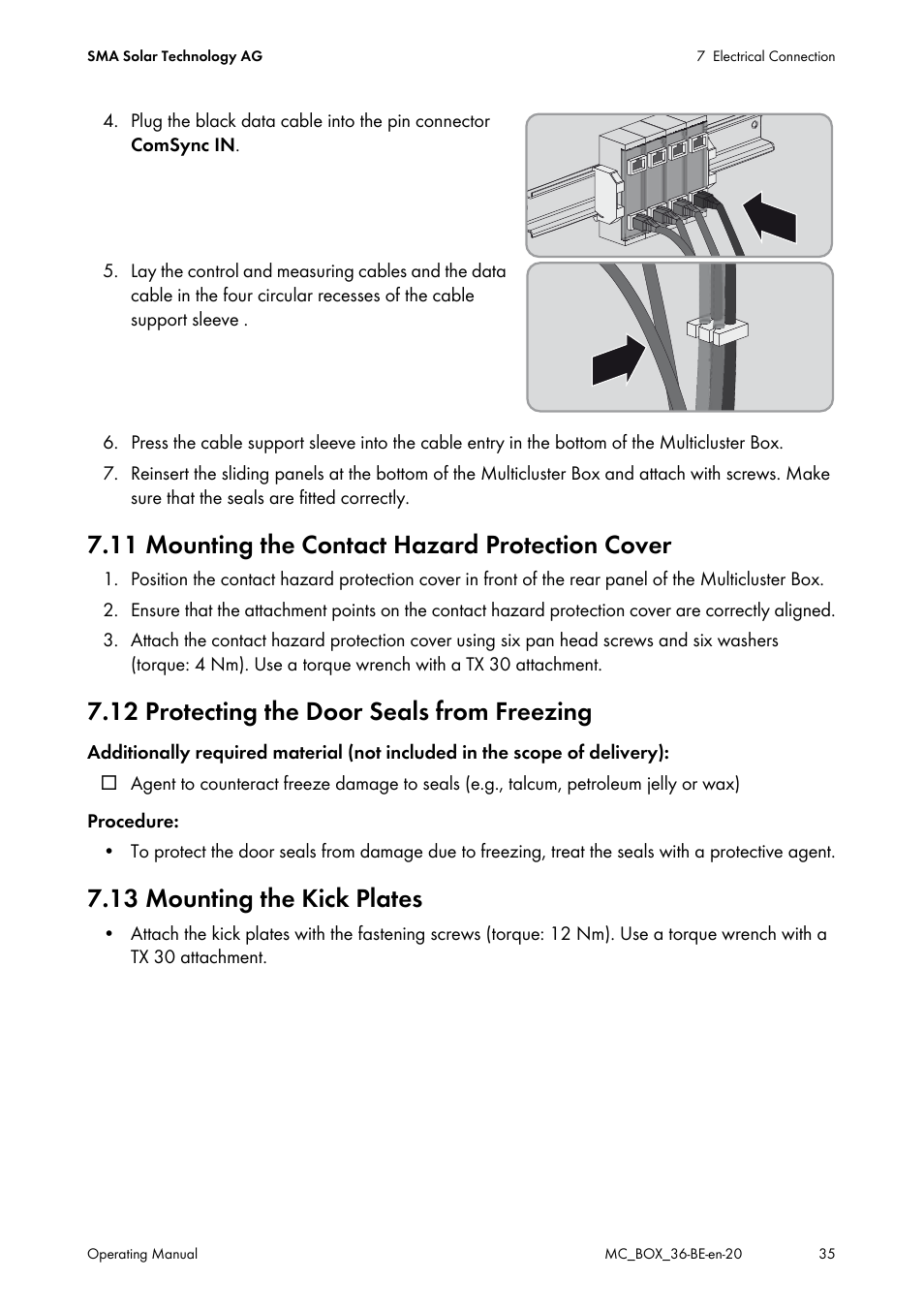 11 mounting the contact hazard protection cover, 12 protecting the door seals from freezing, 13 mounting the kick plates | SMA MULTICLUSTER BOX 36 User Manual | Page 35 / 48