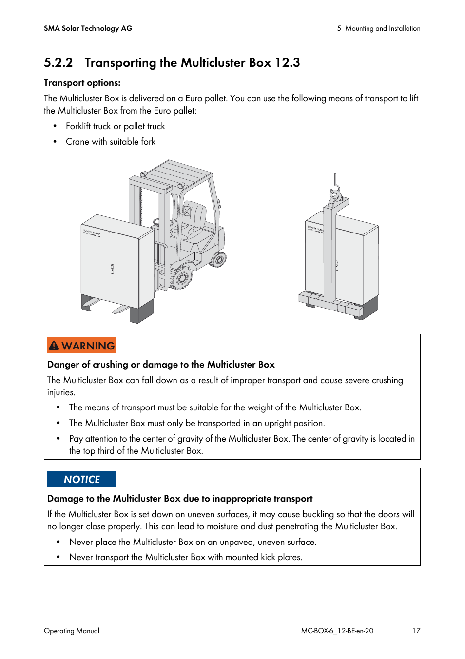 2 transporting the multicluster box 12.3 | SMA MC-Box 6.3 User Manual | Page 17 / 48