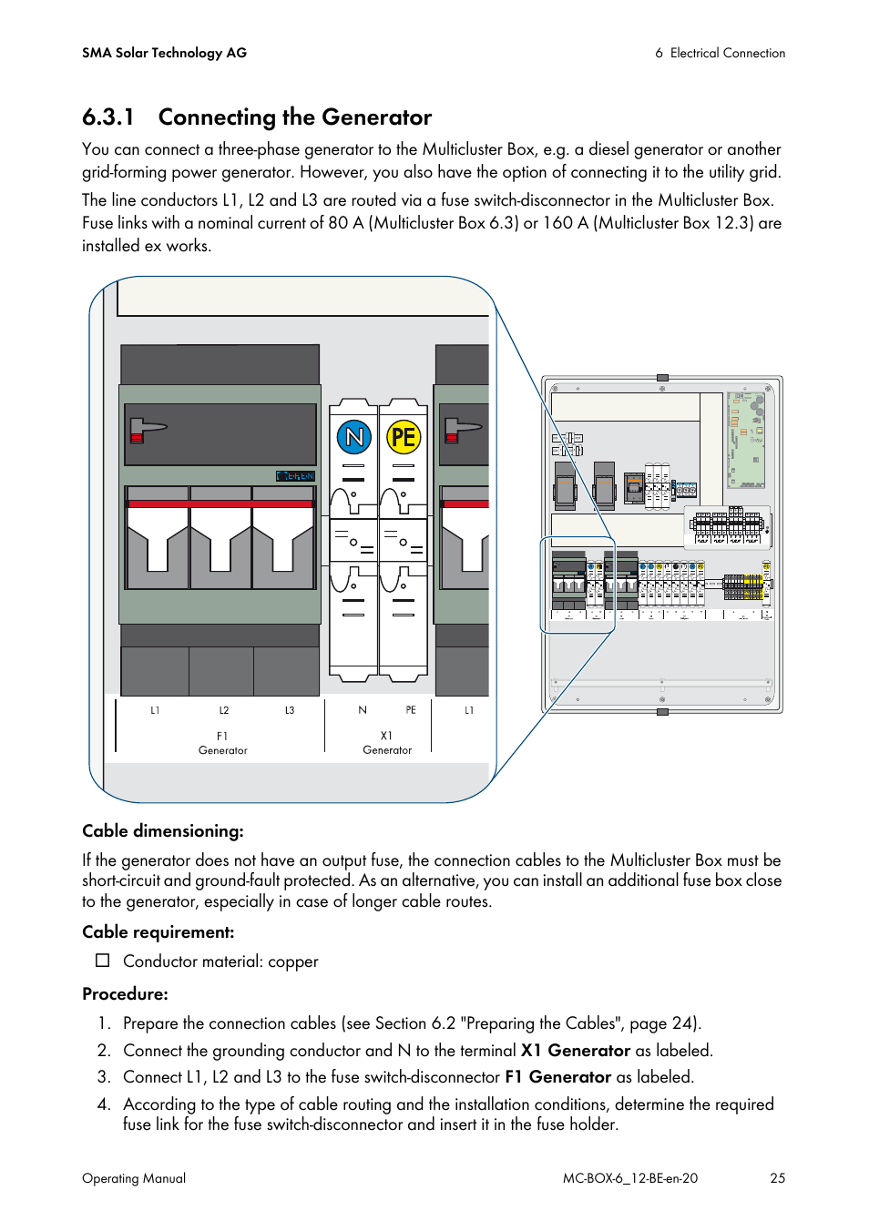 1 connecting the generator | SMA MC-Box 6.3 User Manual | Page 25 / 48