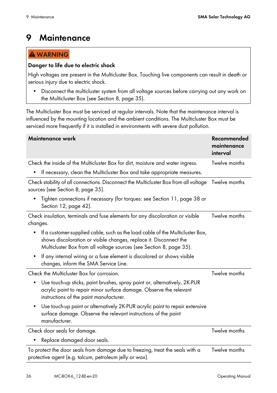 9 maintenance | SMA MC-Box 6.3 User Manual | Page 36 / 48