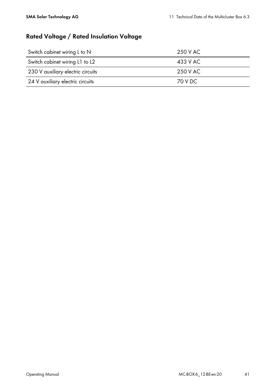 Rated voltage / rated insulation voltage | SMA MC-Box 6.3 User Manual | Page 41 / 48