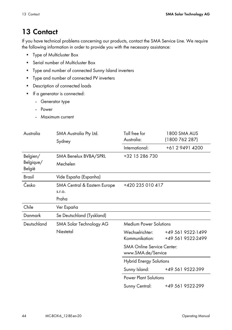 13 contact | SMA MC-Box 6.3 User Manual | Page 44 / 48