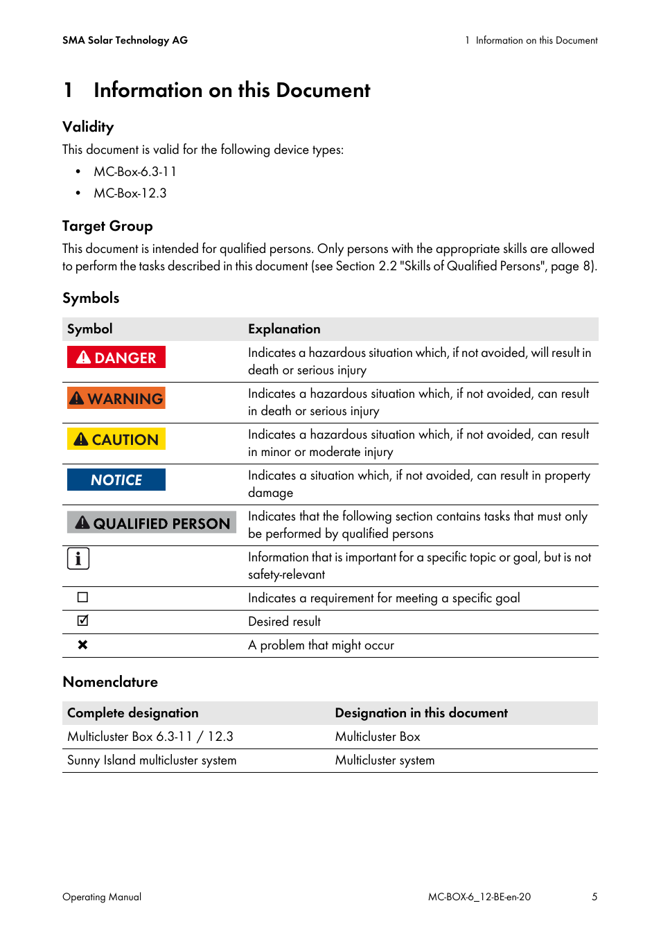 1 information on this document | SMA MC-Box 6.3 User Manual | Page 5 / 48