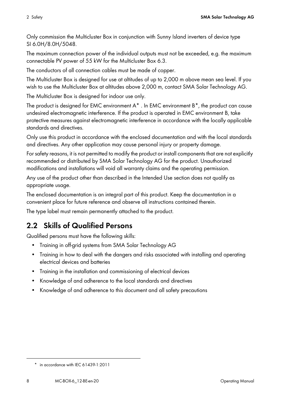 2 skills of qualified persons | SMA MC-Box 6.3 User Manual | Page 8 / 48