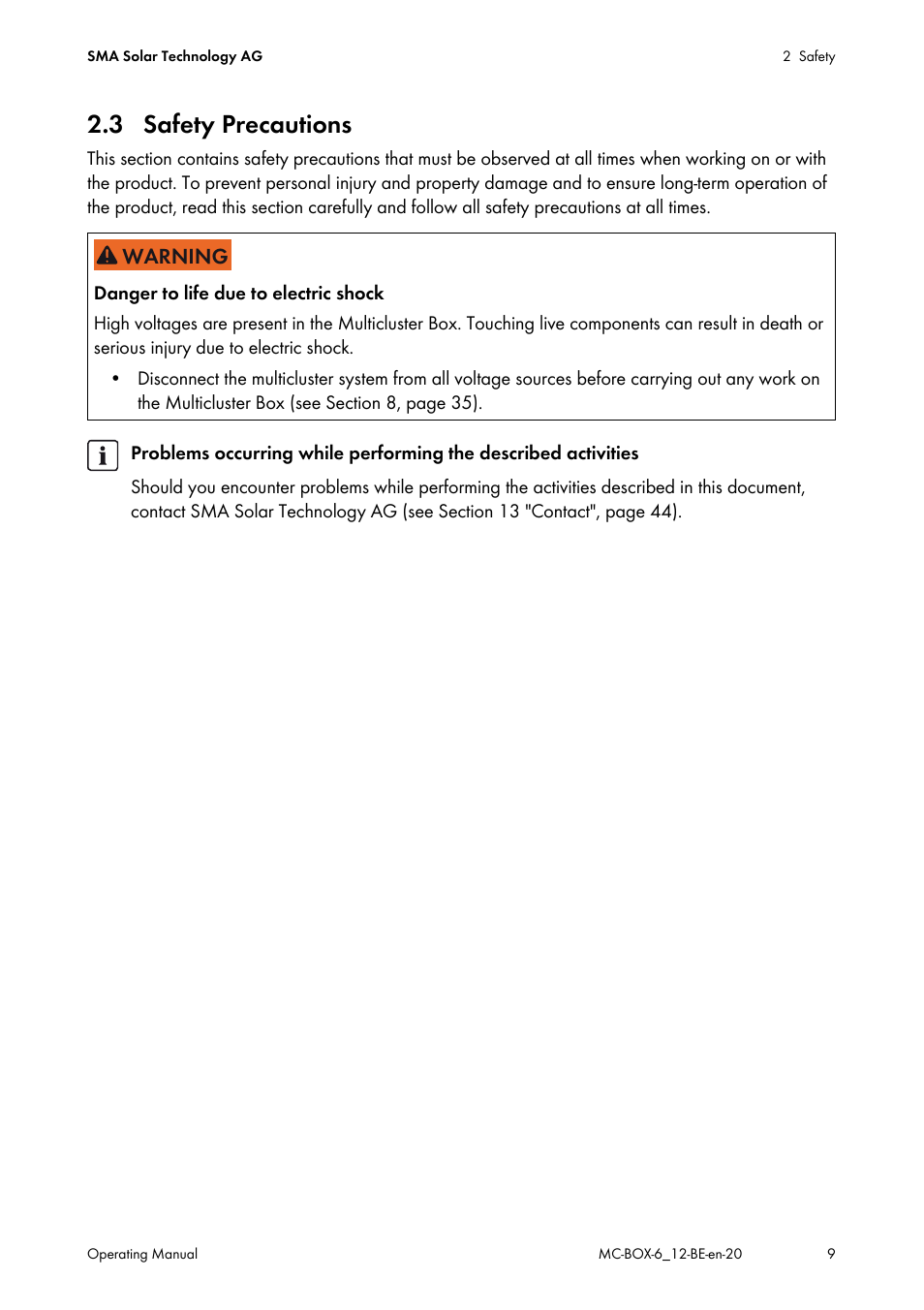 3 safety precautions | SMA MC-Box 6.3 User Manual | Page 9 / 48