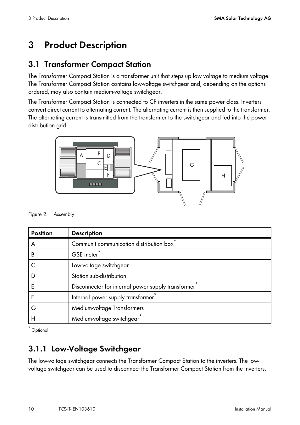 3 product description, 1 transformer compact station, 1 low-voltage switchgear | Product description, Transformer compact station, Low-voltage switchgear | SMA TCS 500-SC User Manual | Page 10 / 40