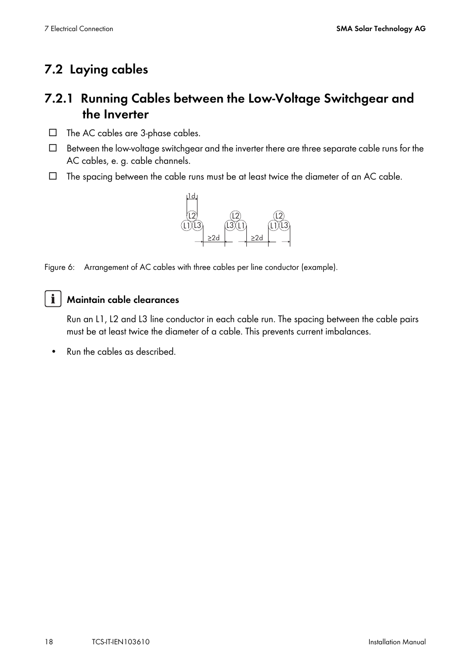 2 laying cables, Laying cables, Section 7.2.1 | SMA TCS 500-SC User Manual | Page 18 / 40