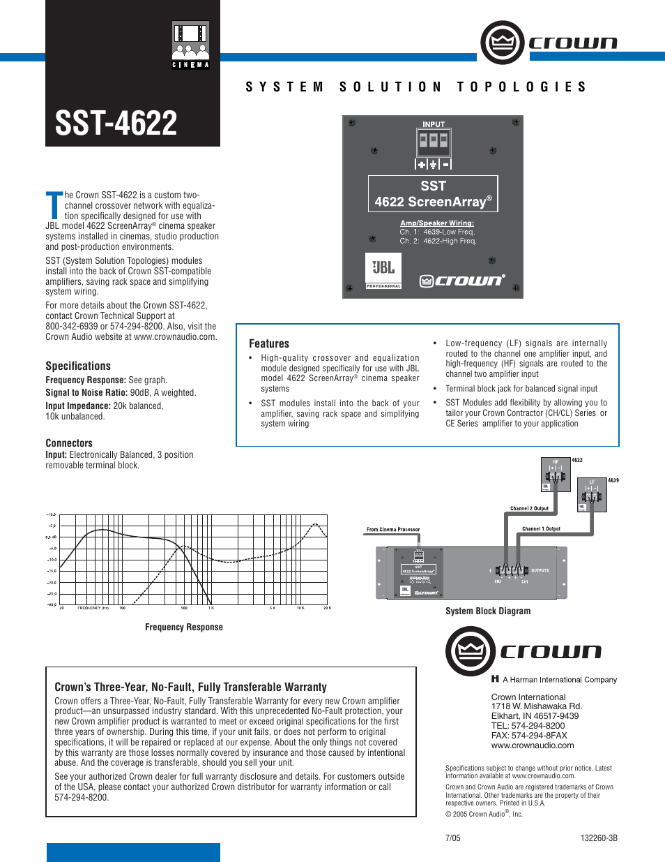 Crown Audio SST-4622 User Manual | 1 page