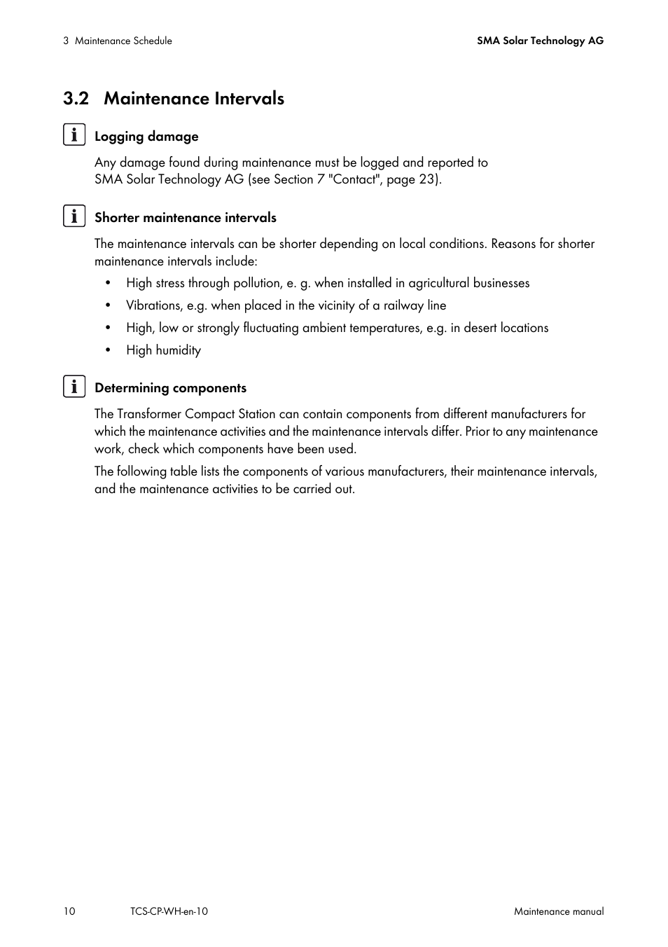 2 maintenance intervals | SMA TCS 500-SC Maintenance manual User Manual | Page 10 / 28