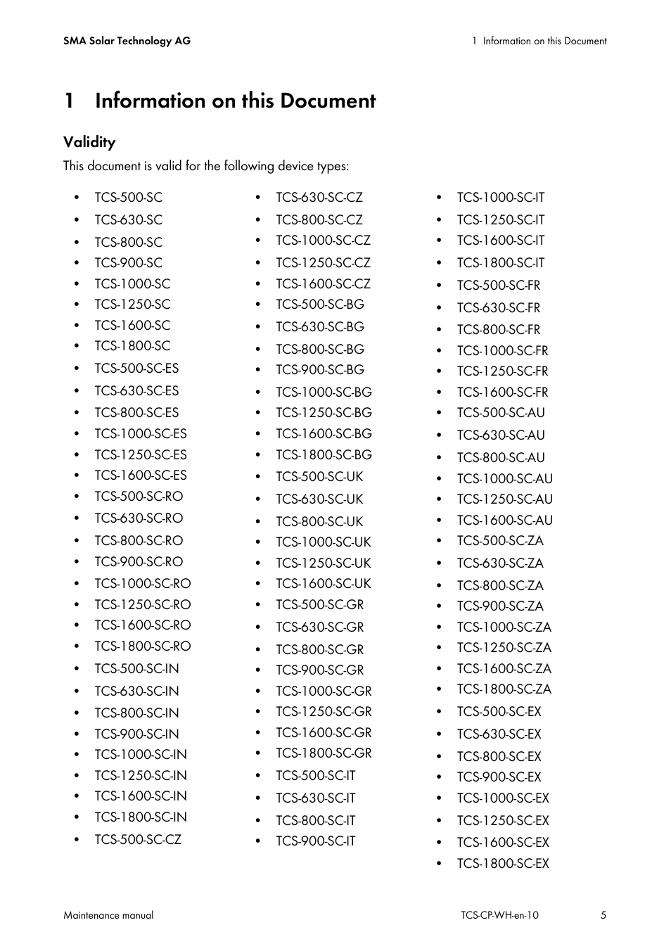 1 information on this document | SMA TCS 500-SC Maintenance manual User Manual | Page 5 / 28