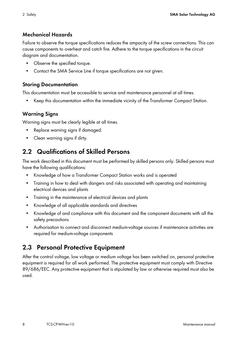 2 qualifications of skilled persons, 3 personal protective equipment | SMA TCS 500-SC Maintenance manual User Manual | Page 8 / 28