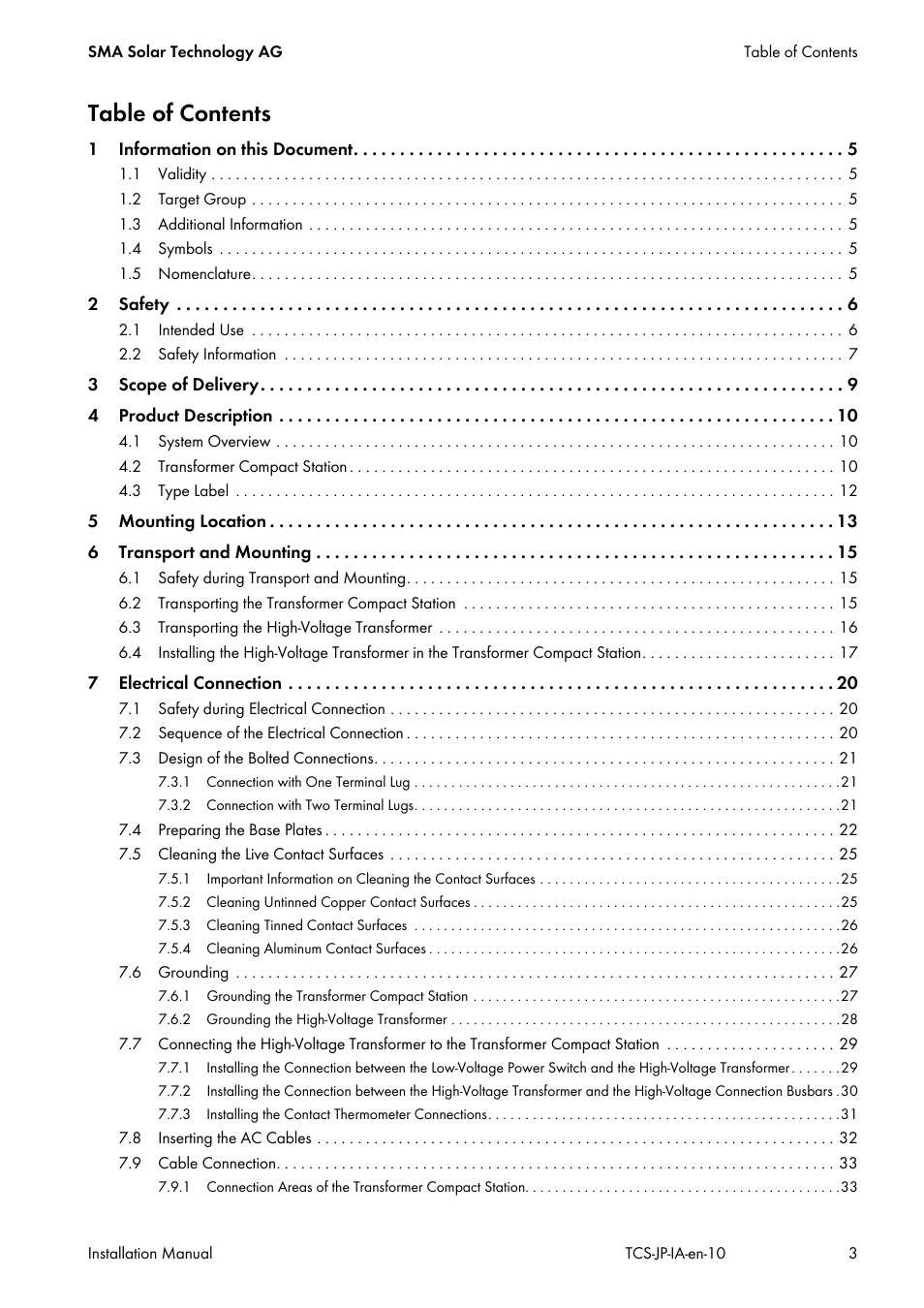 SMA TCS 500SC-JP User Manual | Page 3 / 52