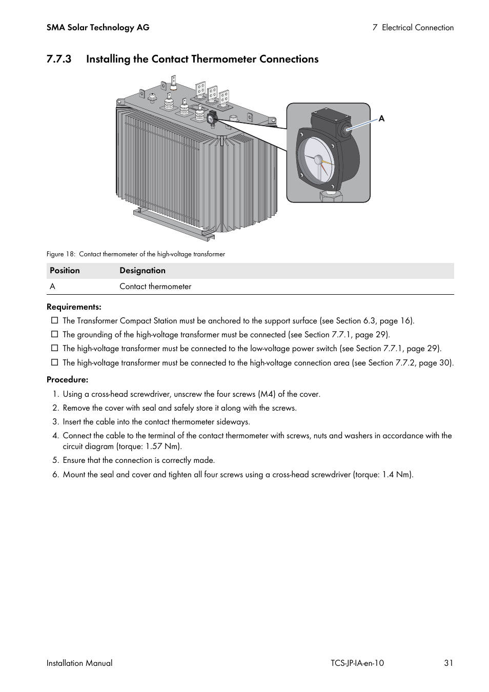 3 installing the contact thermometer connections | SMA TCS 500SC-JP User Manual | Page 31 / 52