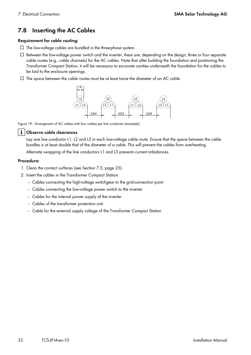 8 inserting the ac cables | SMA TCS 500SC-JP User Manual | Page 32 / 52