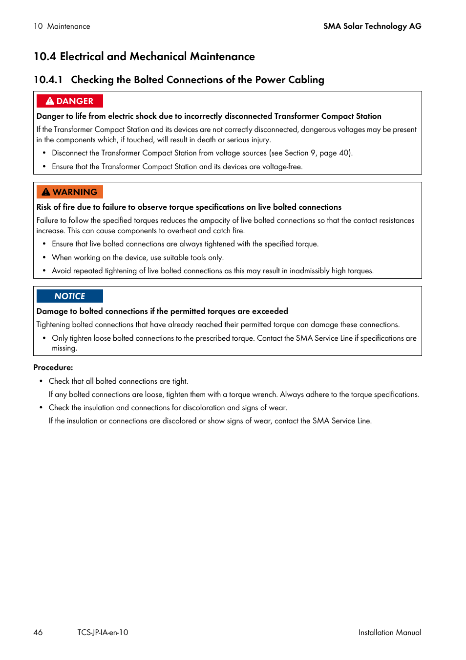 4 electrical and mechanical maintenance | SMA TCS 500SC-JP User Manual | Page 46 / 52