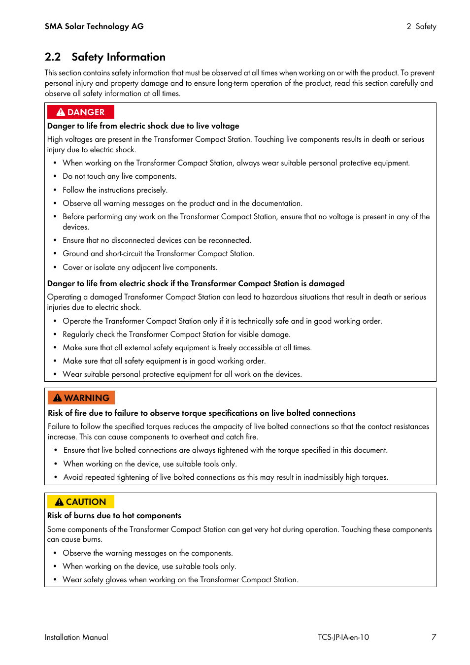 2 safety information | SMA TCS 500SC-JP User Manual | Page 7 / 52