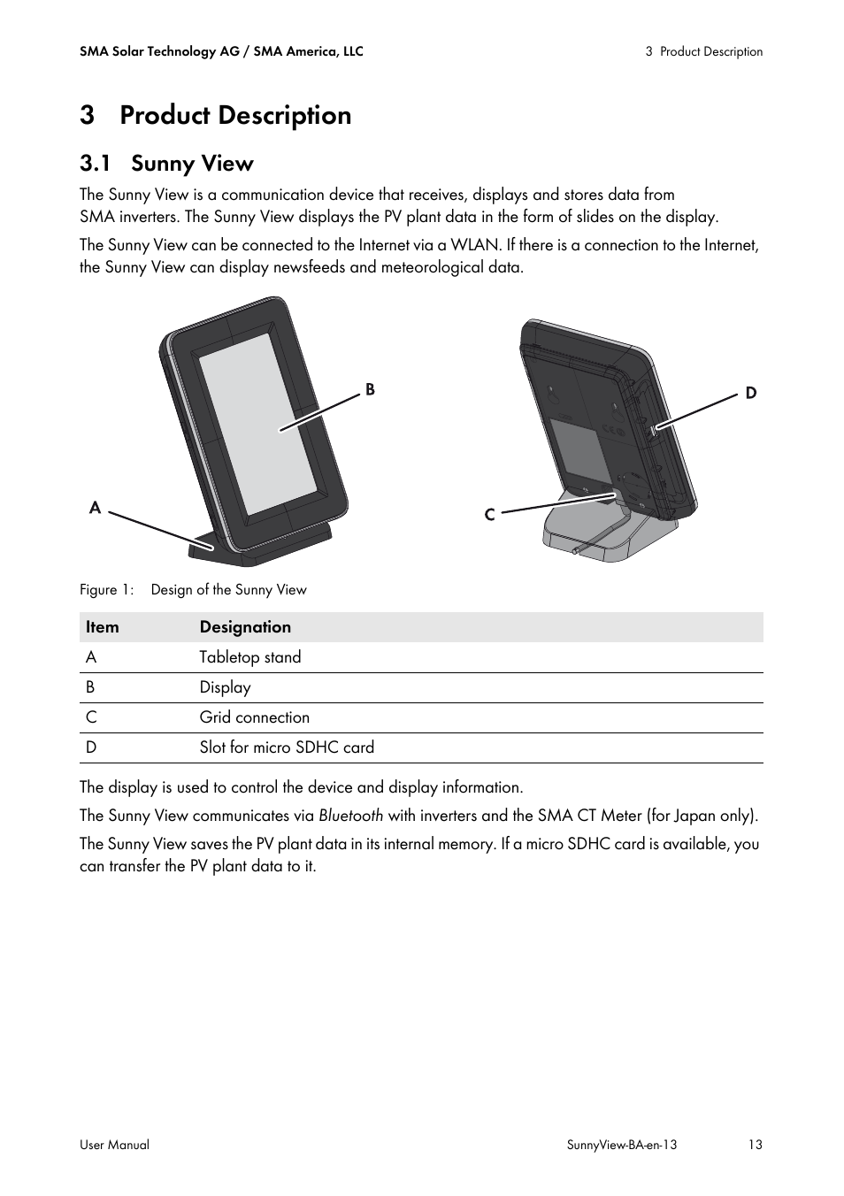 3 product description, 1 sunny view | SMA VIEW-10 User Manual | Page 13 / 52