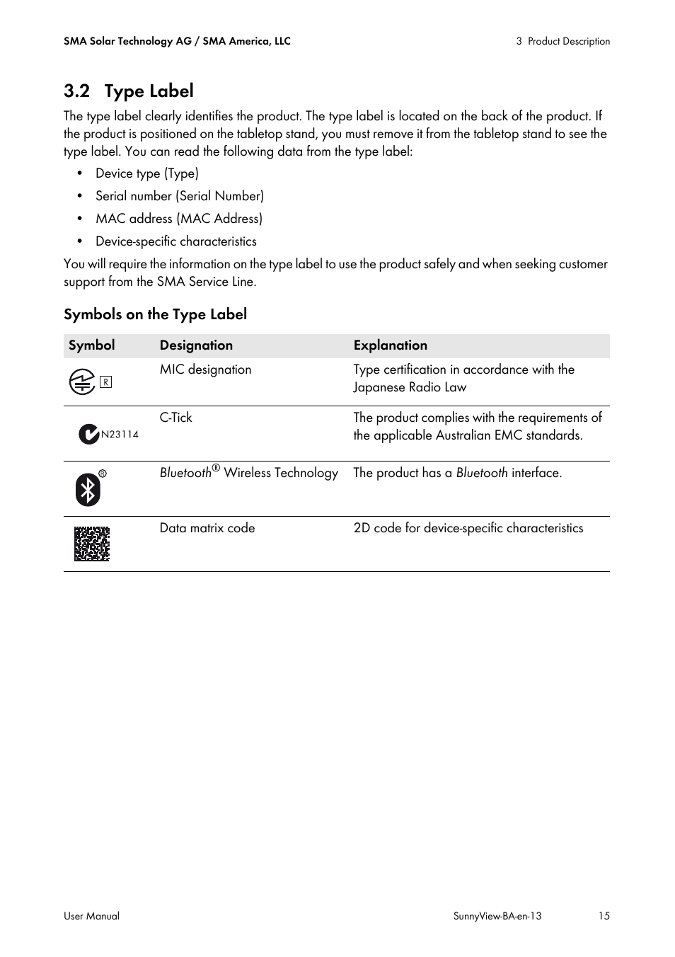 2 type label | SMA VIEW-10 User Manual | Page 15 / 52