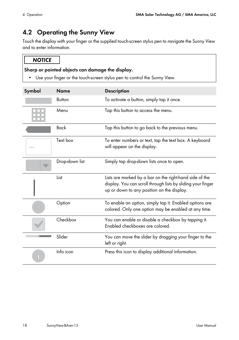 2 operating the sunny view | SMA VIEW-10 User Manual | Page 18 / 52
