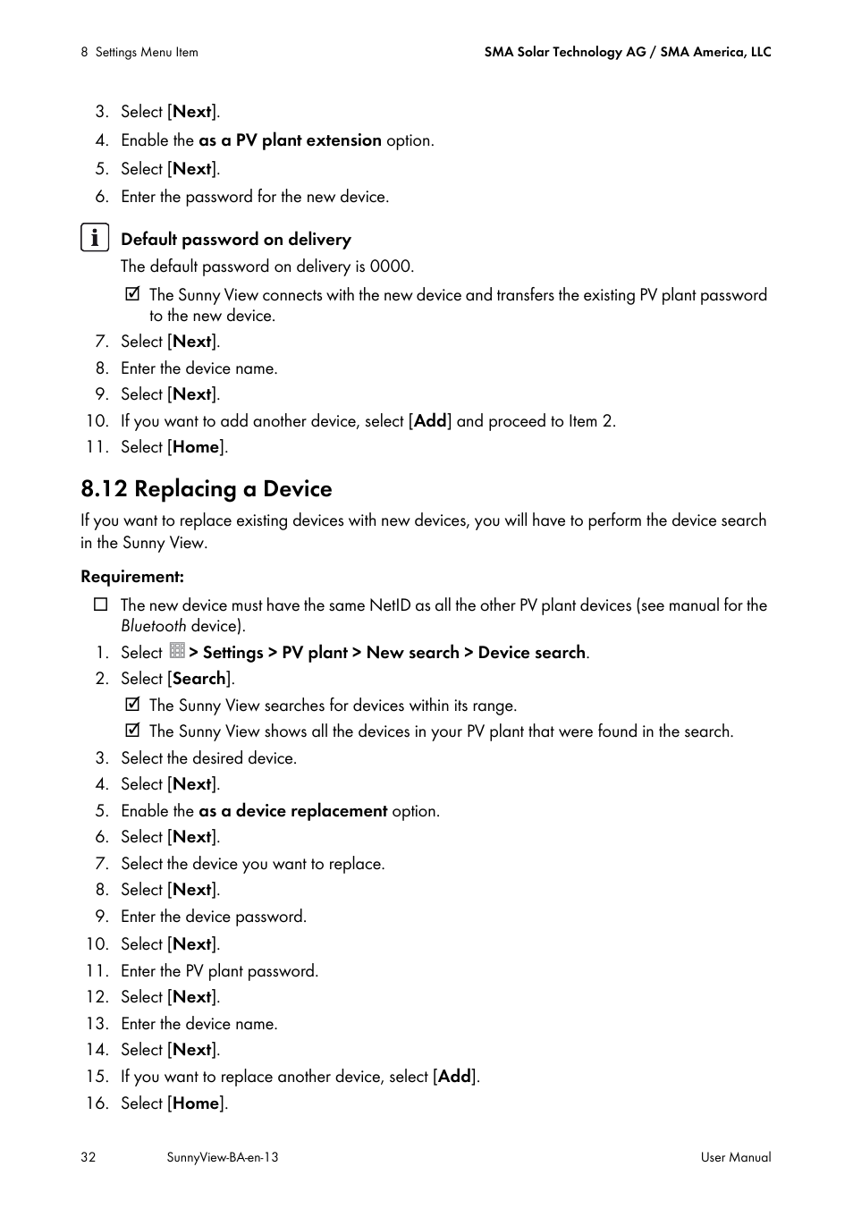 12 replacing a device | SMA VIEW-10 User Manual | Page 32 / 52