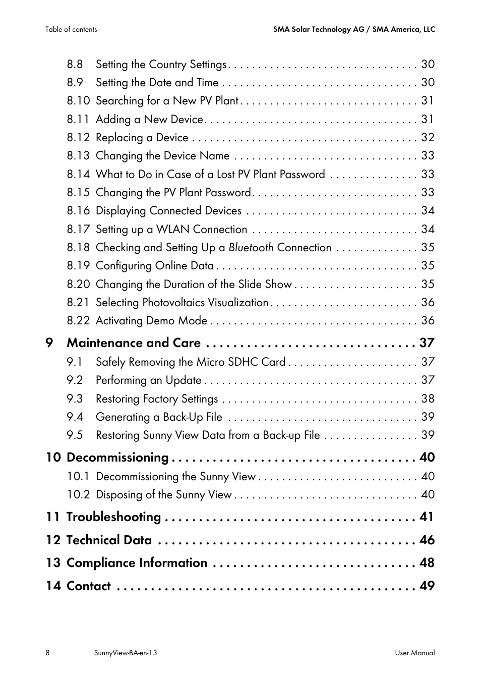 9 maintenance and care, 10 decommissioning | SMA VIEW-10 User Manual | Page 8 / 52
