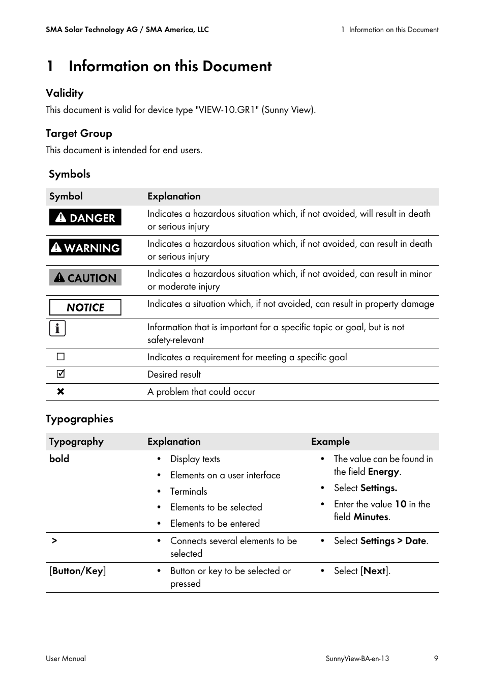 1 information on this document | SMA VIEW-10 User Manual | Page 9 / 52