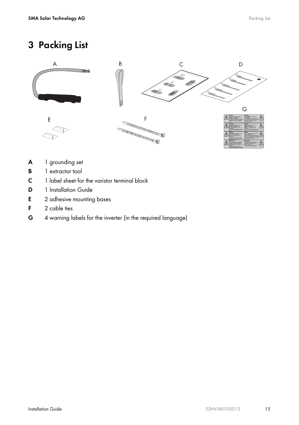 3 packing list | SMA ESHV-P-NR User Manual | Page 15 / 100