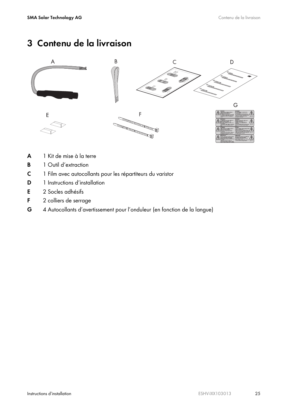 3 contenu de la livraison | SMA ESHV-P-NR User Manual | Page 25 / 100