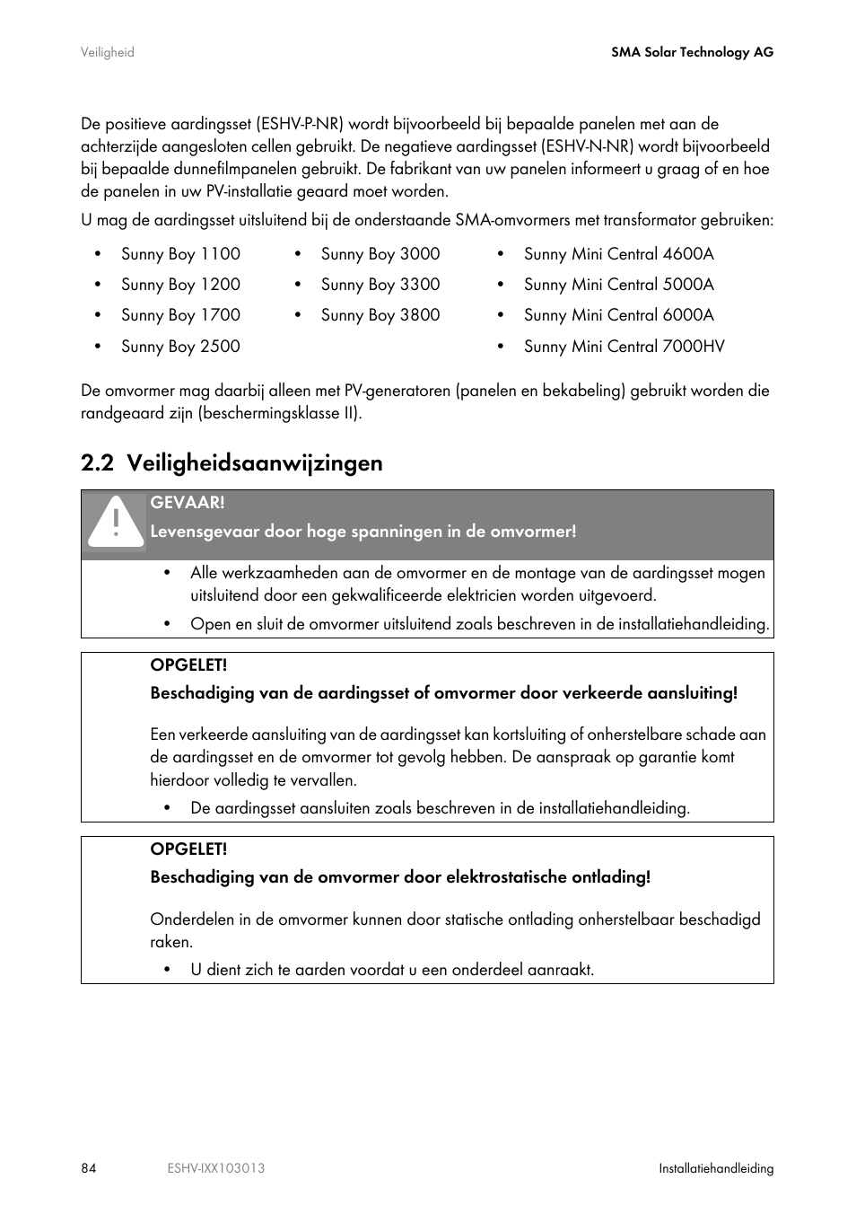 2 veiligheidsaanwijzingen | SMA ESHV-P-NR User Manual | Page 84 / 100