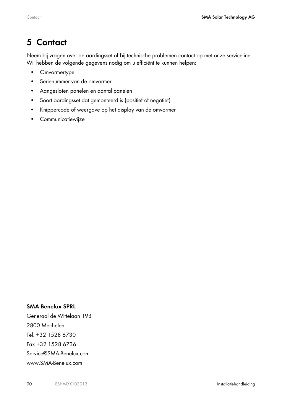 5 contact | SMA ESHV-P-NR User Manual | Page 90 / 100