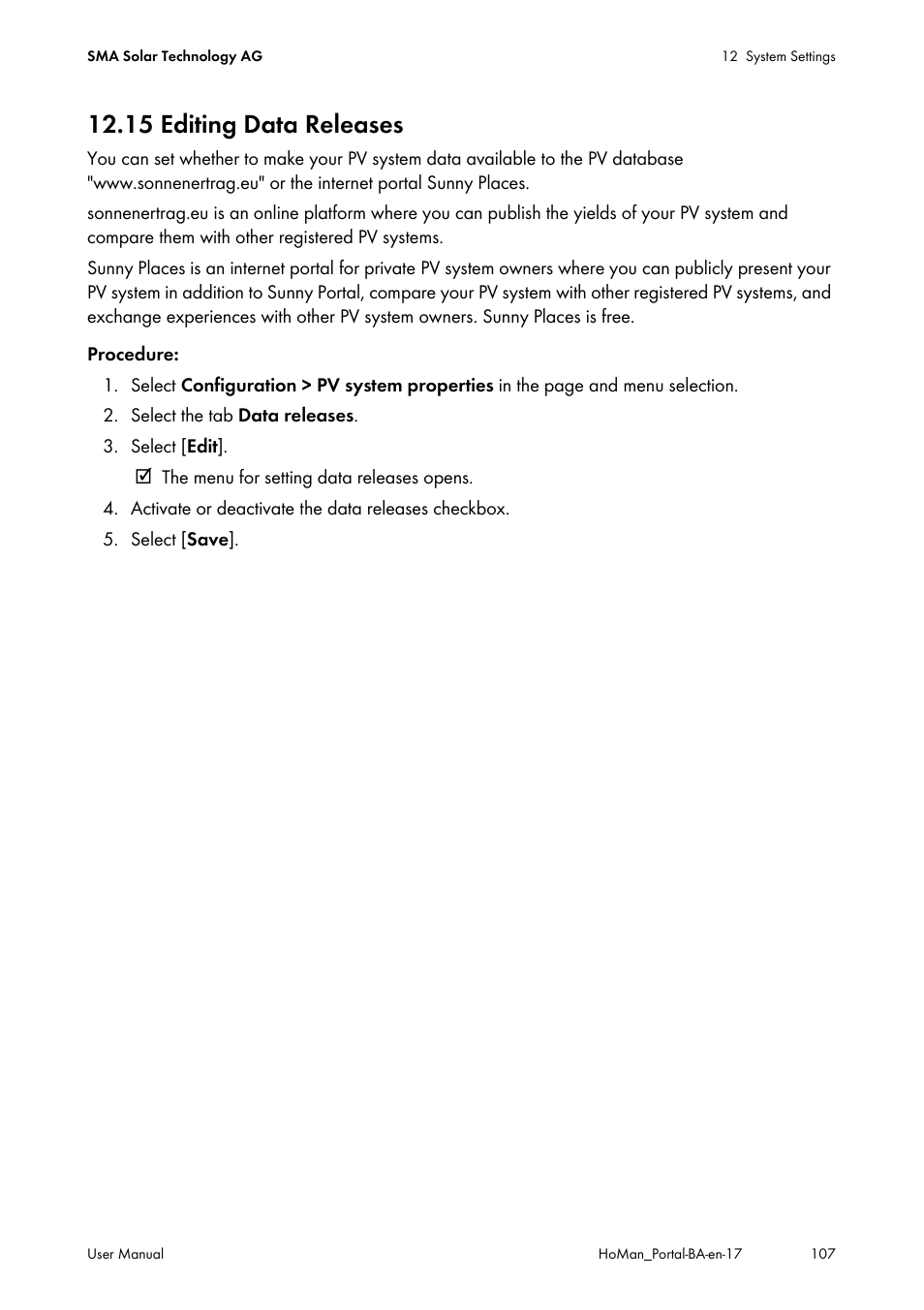 15 editing data releases | SMA SUNNY HOME MANAGER User Manual | Page 107 / 132